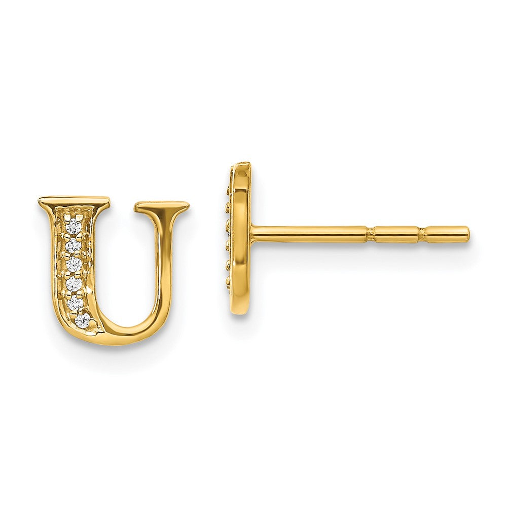 14k Yellow Gold Real Diamond Initial U Earrings EM4170U-004-YA
