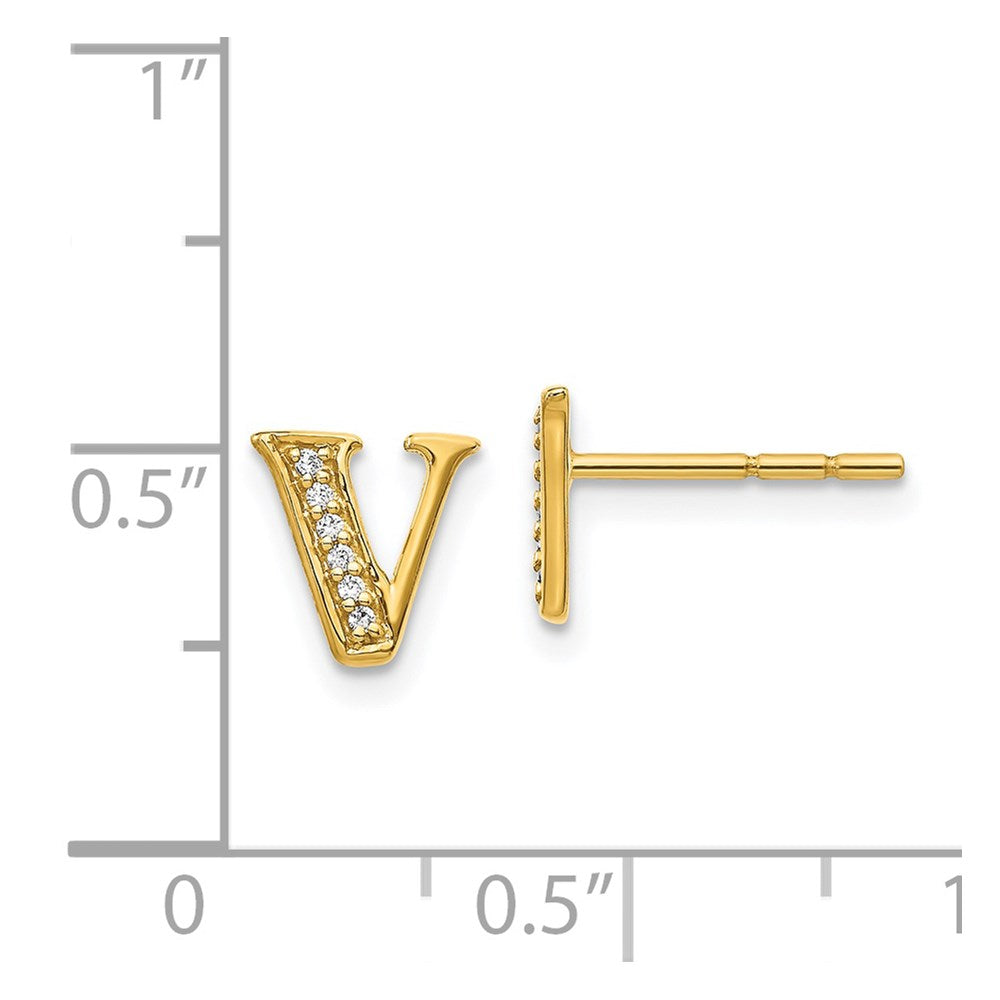 14k Yellow Gold Real Diamond Initial V Earrings EM4170V-005-YA