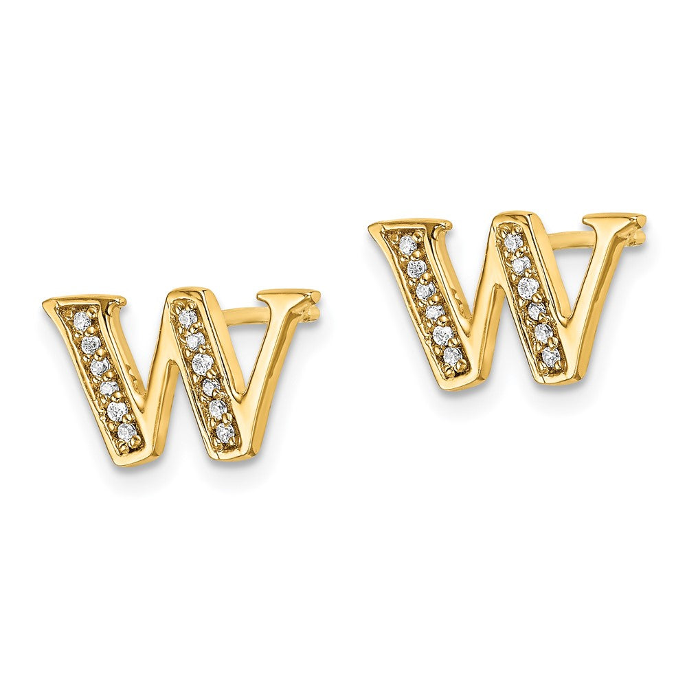 14k Yellow Gold Real Diamond Initial W Earrings EM4170W-010-YA