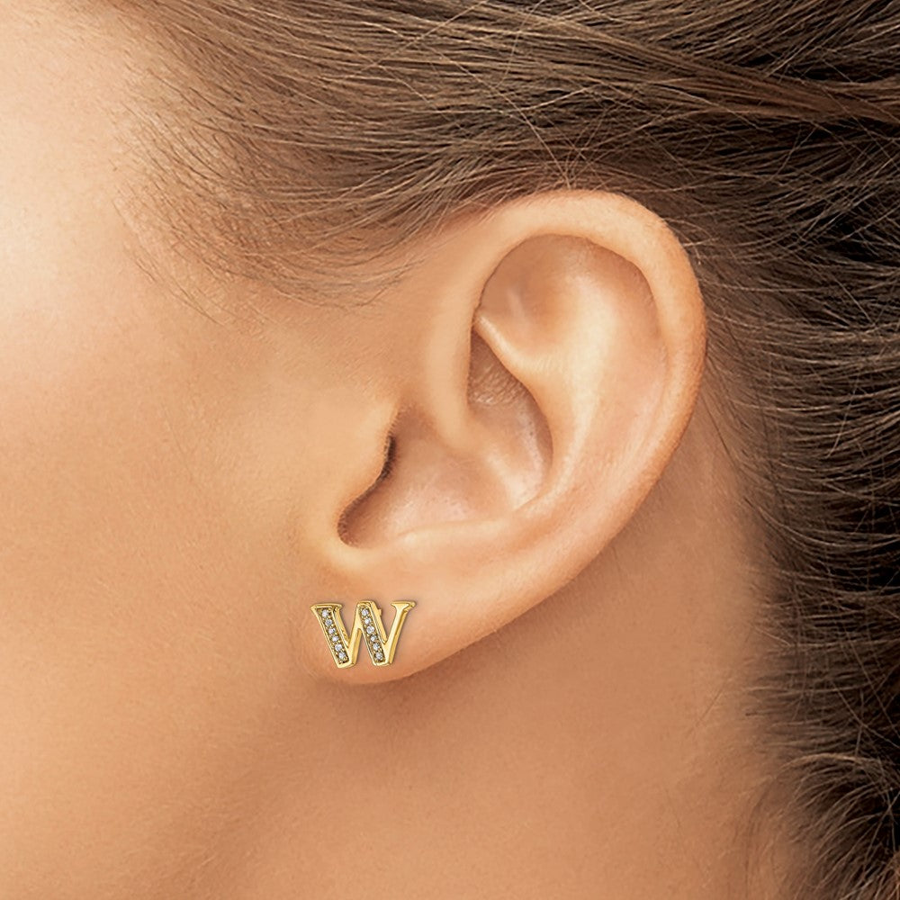 14k Yellow Gold Real Diamond Initial W Earrings EM4170W-010-YA