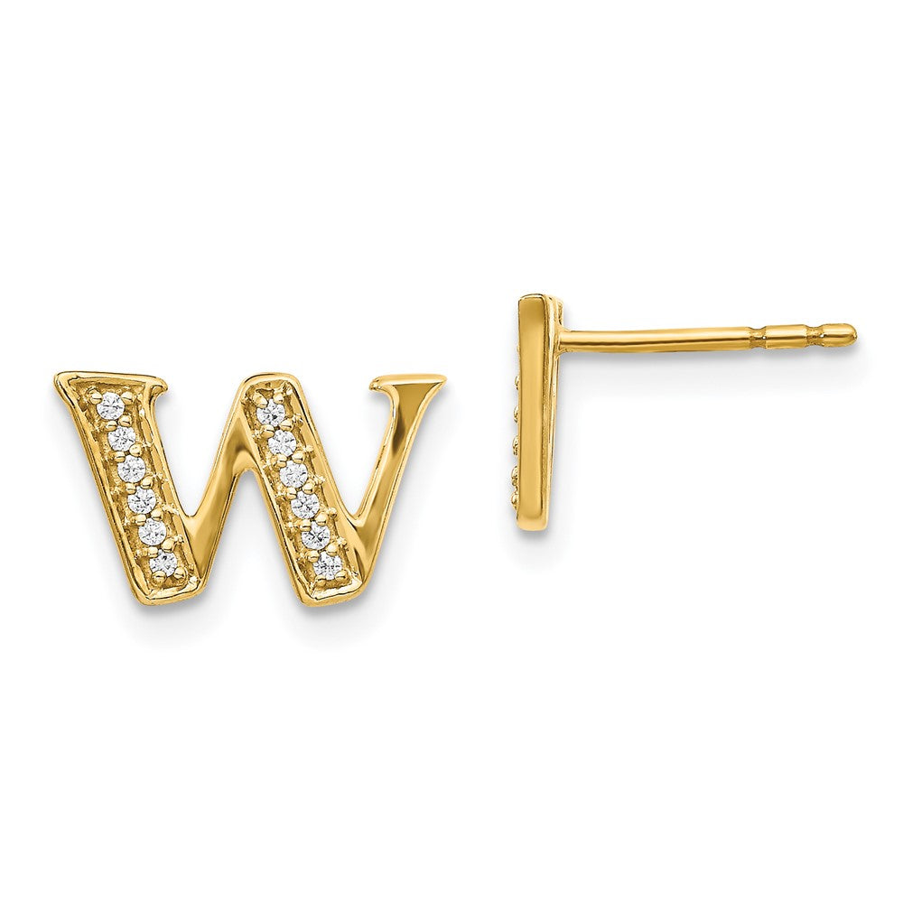 14k Yellow Gold Real Diamond Initial W Earrings EM4170W-010-YA