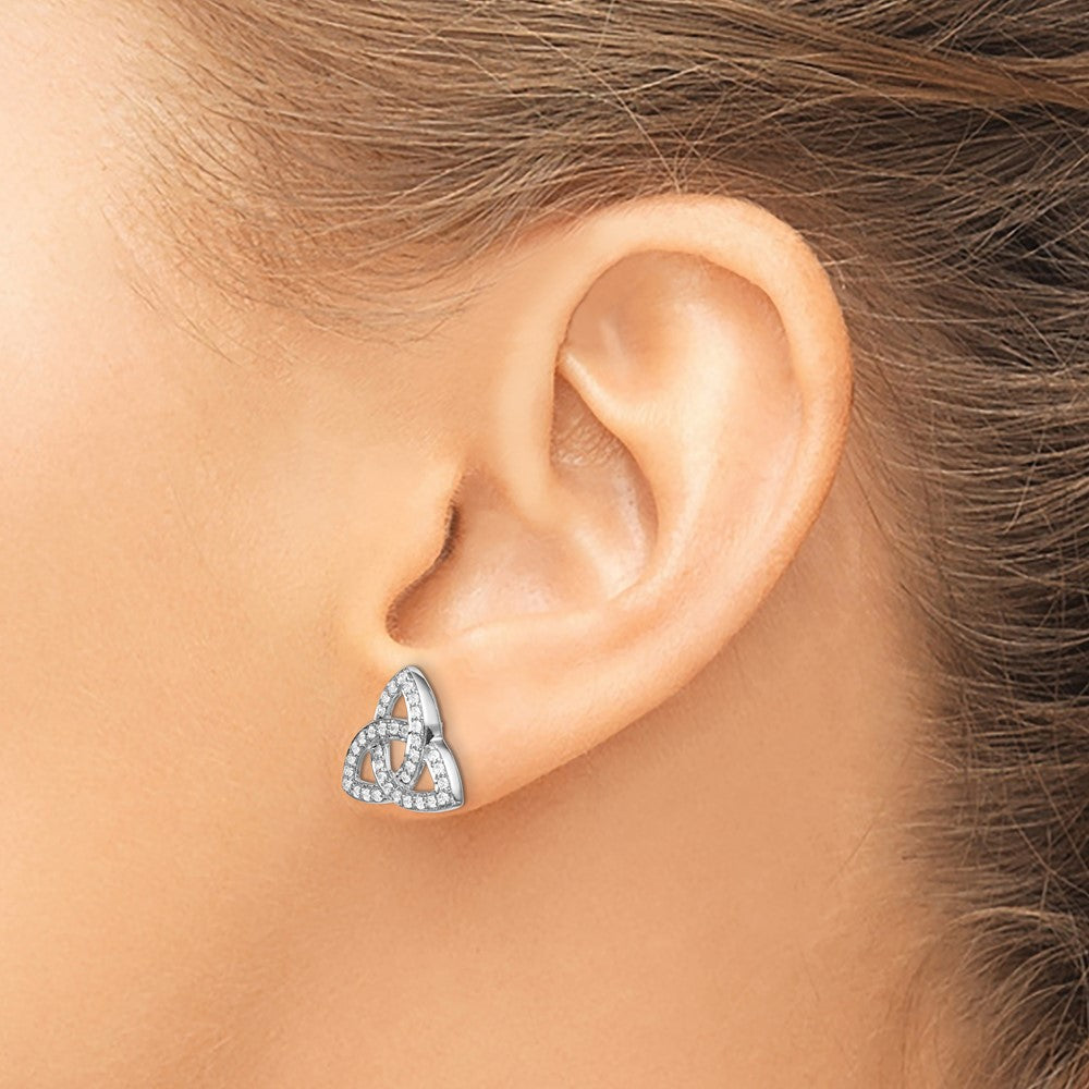 14k White Gold Celtic Knot Real Diamond Earrings EM4185-045-WA