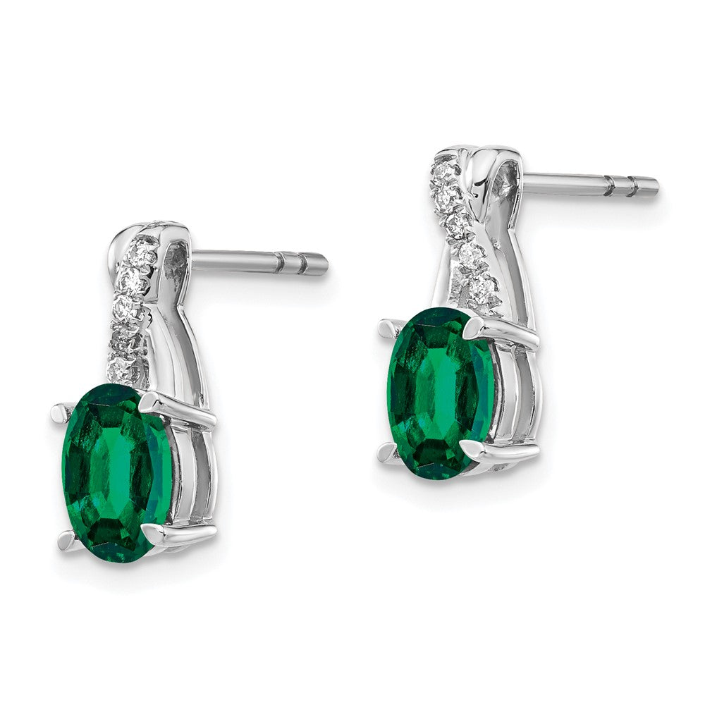 14k White Gold Emerald and Real Diamond Earrings EM4235-EM-006-WA