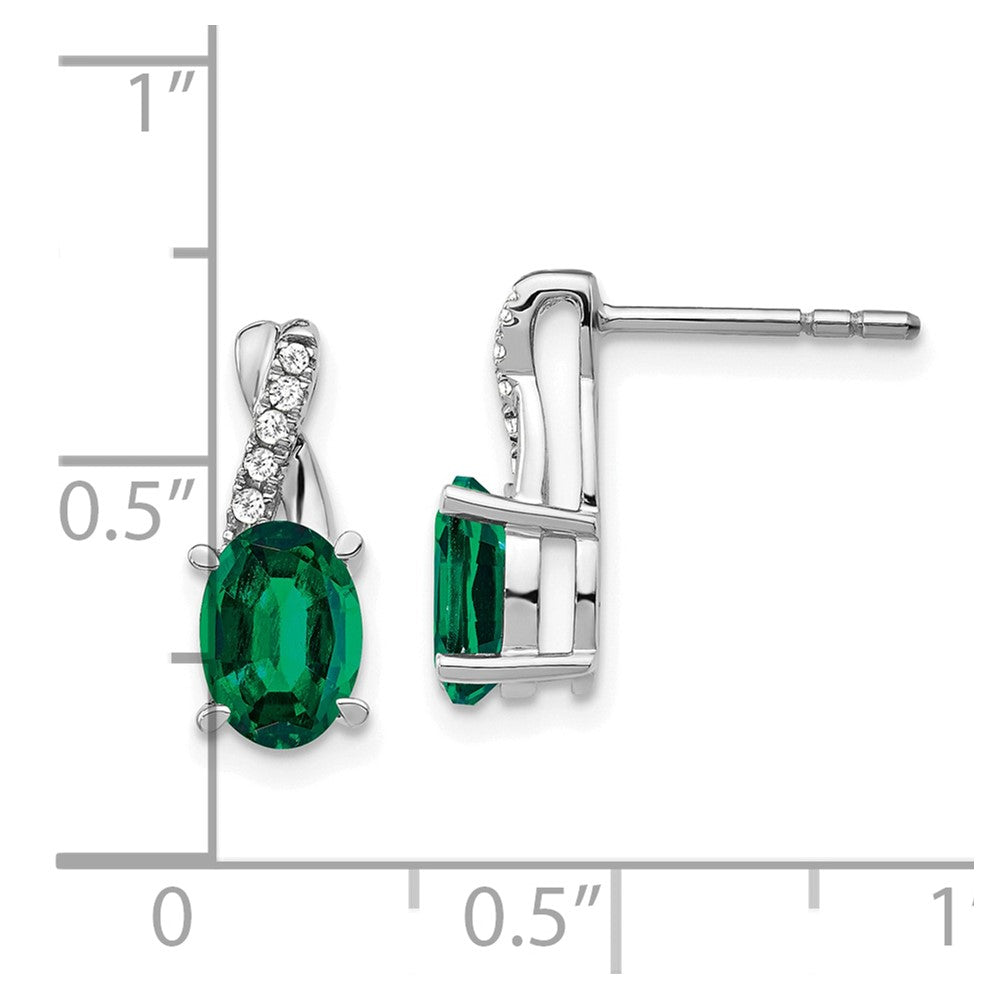 14k White Gold Emerald and Real Diamond Earrings EM4235-EM-006-WA