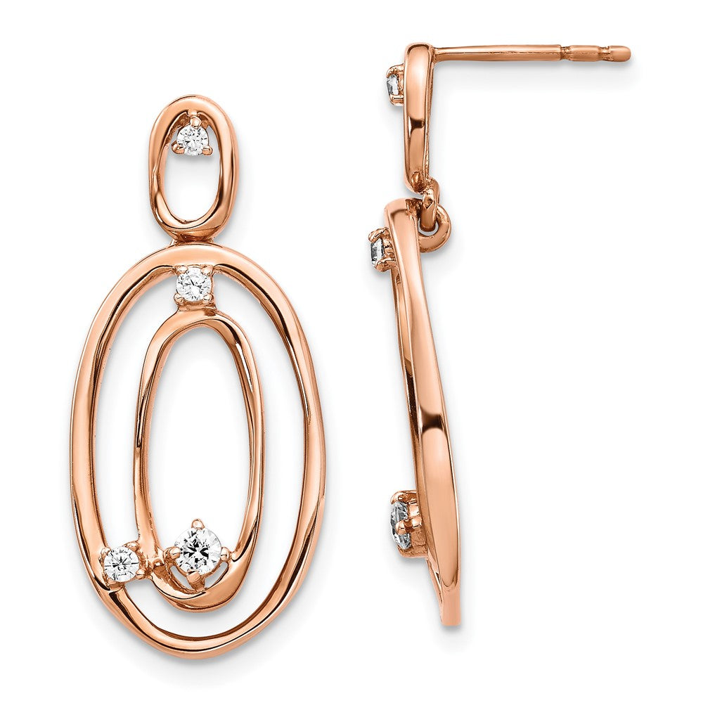14k Rose Gold Real Diamond Oval Dangle Earrings EM4245-020-RA