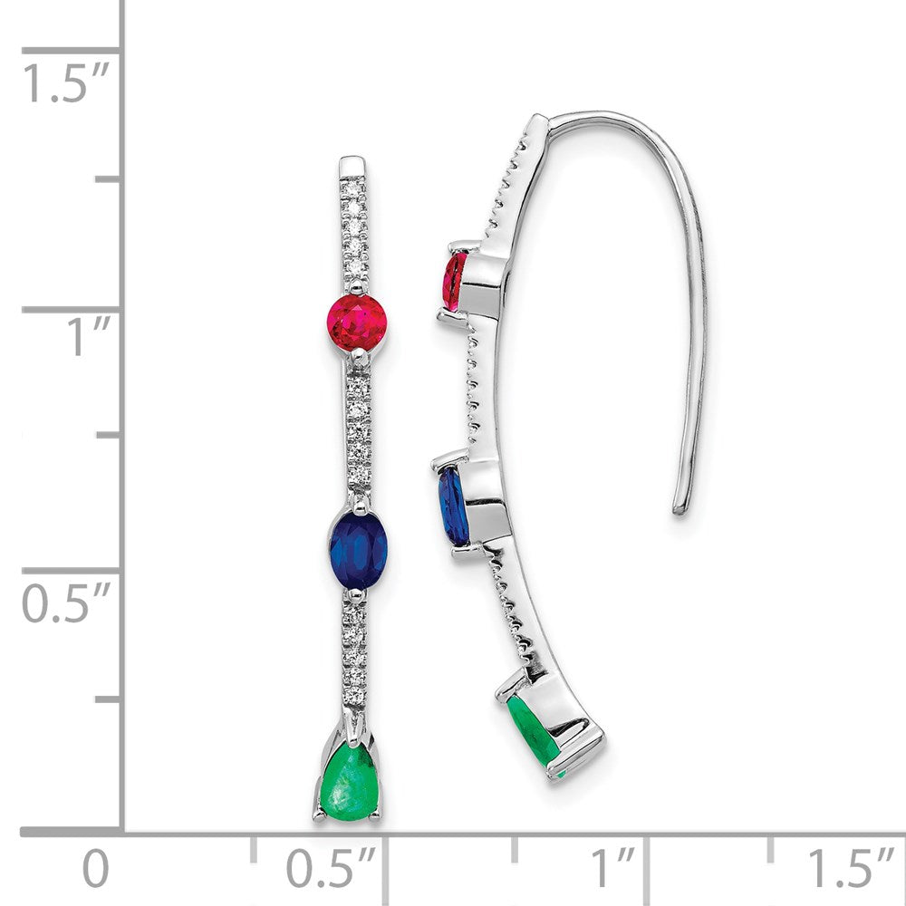 14k White Gold Real Diamond and Ruby/Sapphire/Emerald Earrings EM4313-012-WA