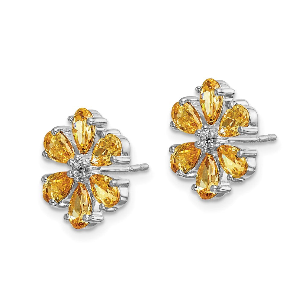 14k White Gold Real Diamond Citrine Flower Earrings EM4377-006-WA