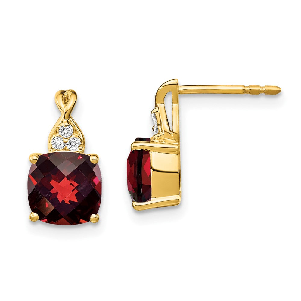 14k Yellow Gold Checkerboard Garnet and Real Diamond Earrings EM4393-GA-006-YA