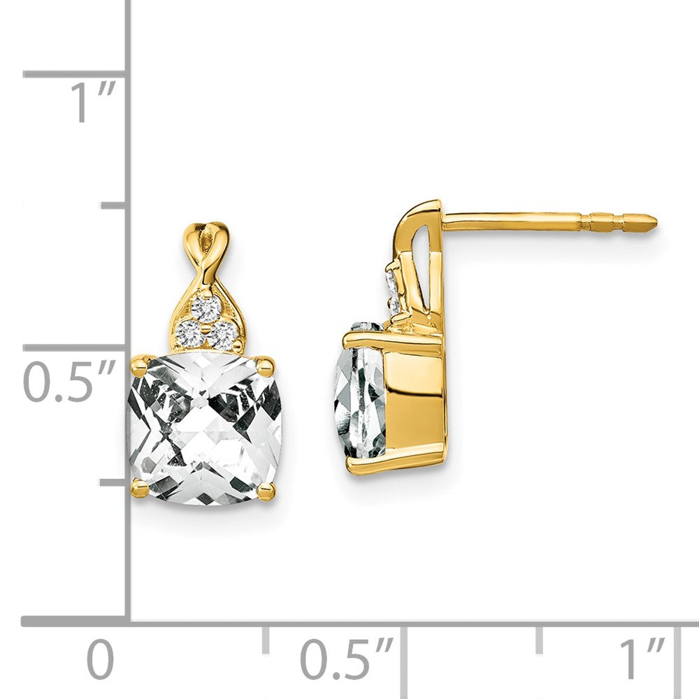 14k Yellow Gold Checkerboard White Topaz and Real Diamond Earrings EM4393-WT-006-YA