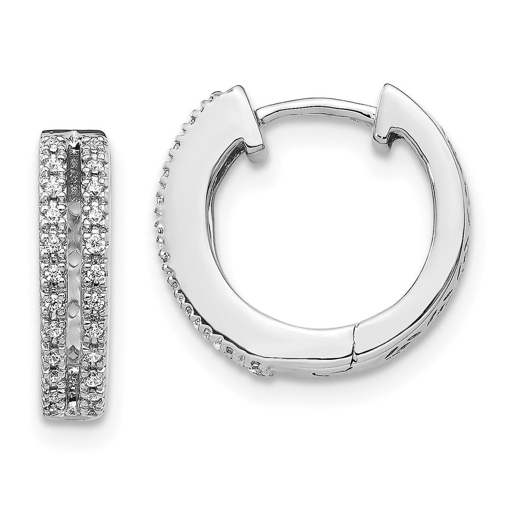 14k White Gold Real Diamond Hinged Round Hoop Earrings EM5381-016-WA