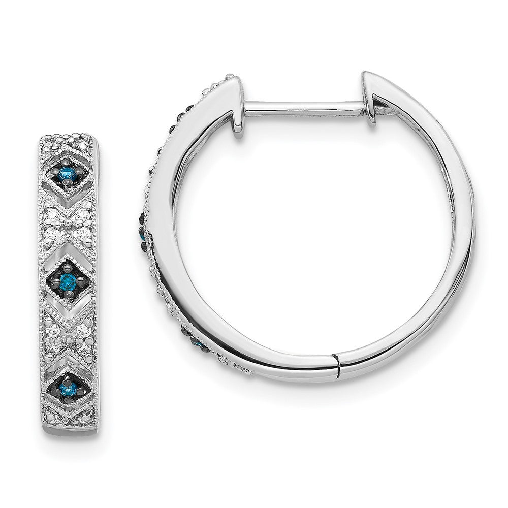 14k White Gold Blue/White Real Diamond Hinged Hoop Earrings EM5404-BD-010-WA