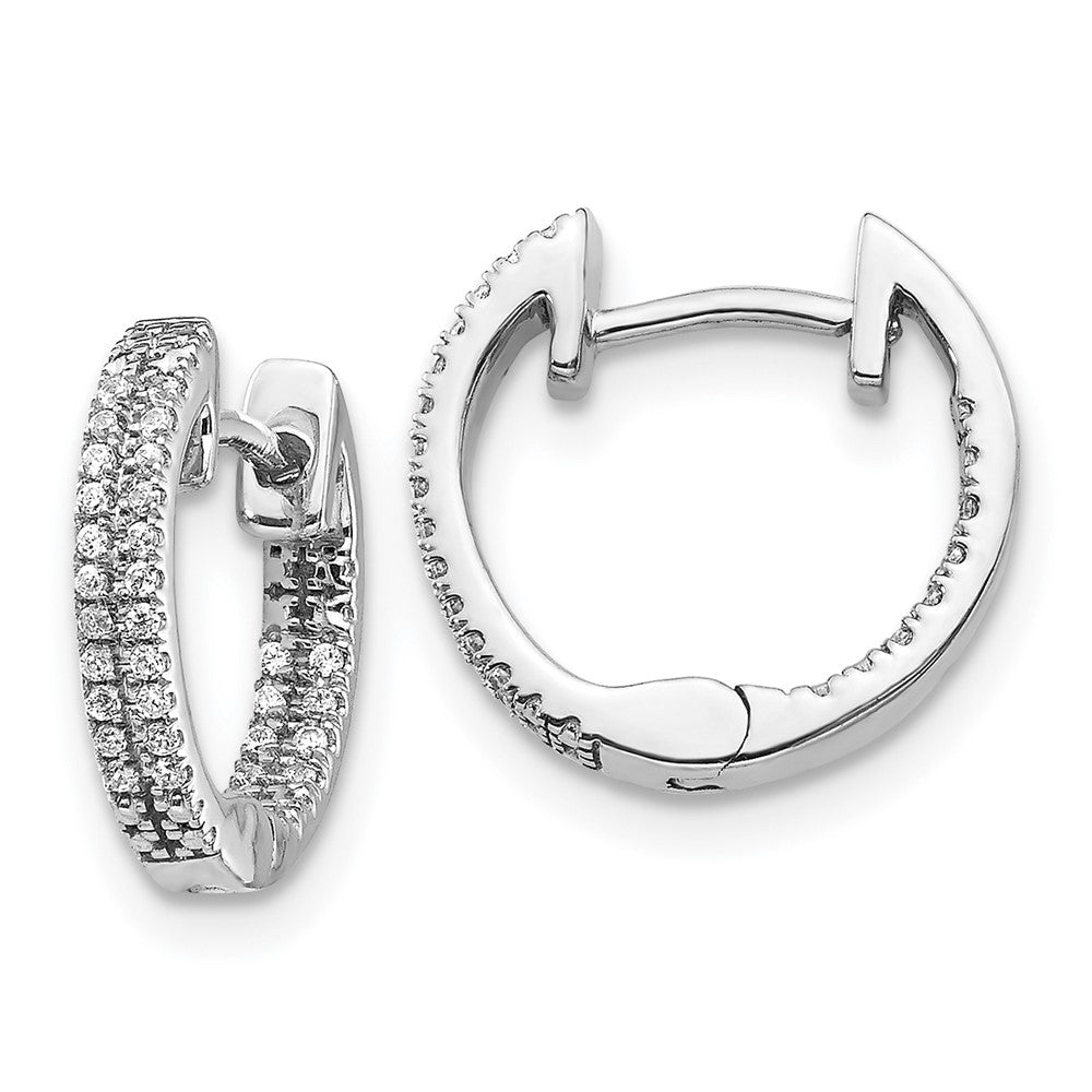 14k White Gold In/Out Real Diamond Hinged Hoop Earrings EM5428-016-WA