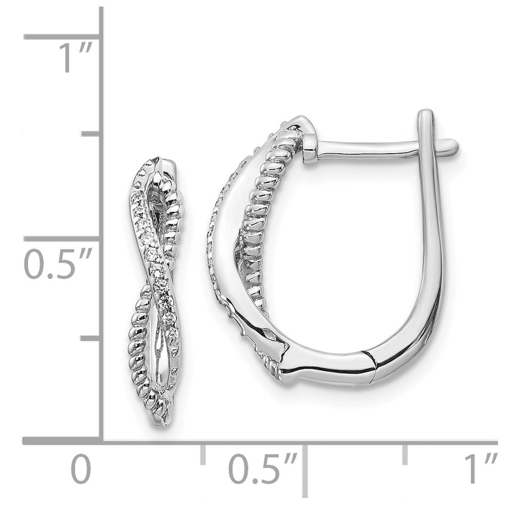 14k White Gold Real Diamond and Twisted Rope Hinged Post Earrings EM5442-007-WA