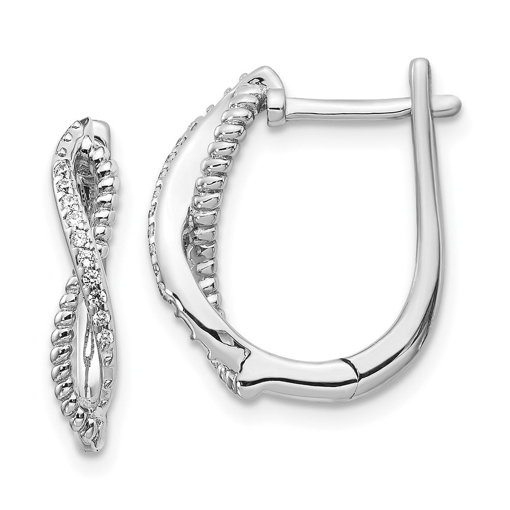 14k White Gold Real Diamond and Twisted Rope Hinged Post Earrings EM5442-007-WA