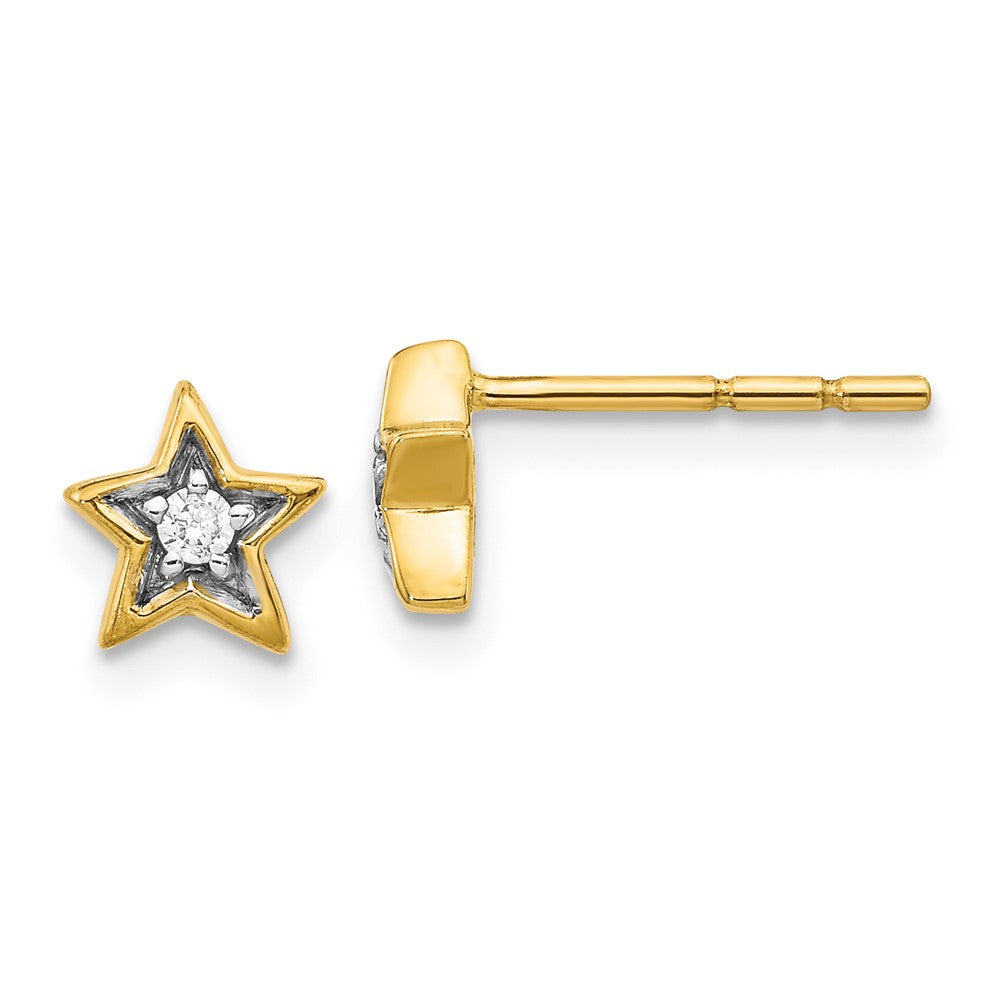 14k Yellow Gold Real Diamond Star Post Earrings EM5510-005-YA