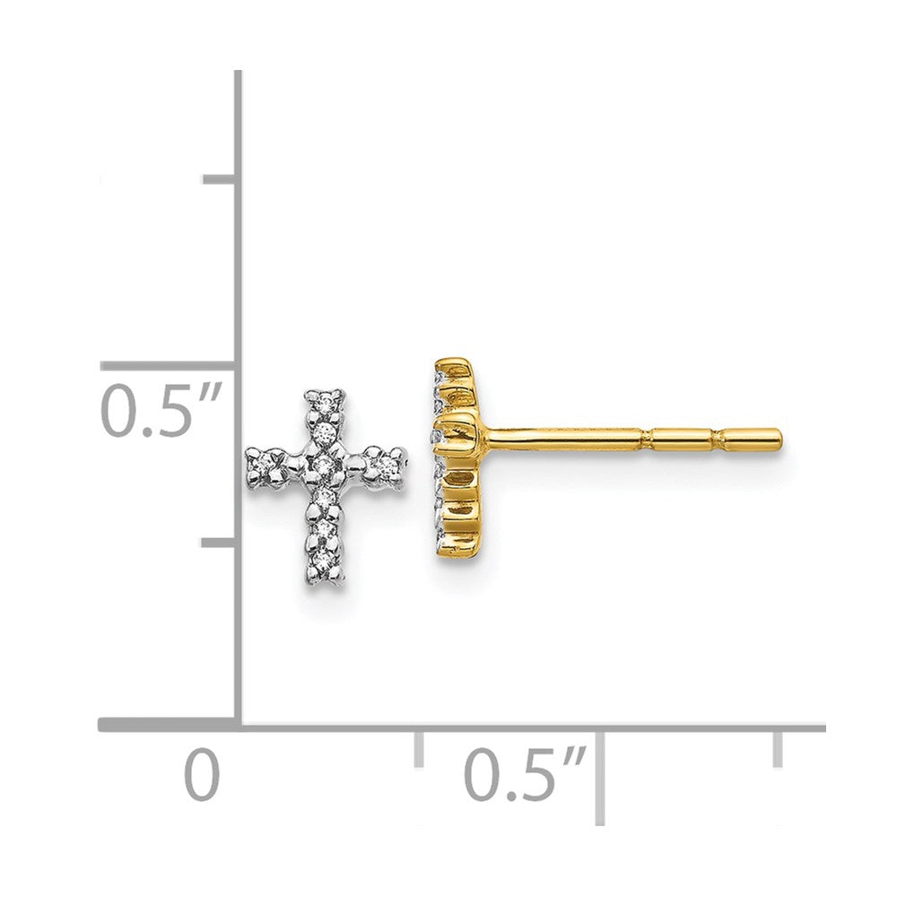 14k Yellow Gold w/Rhodium Real Diamond Cross Post Earrings EM5534-005-YA
