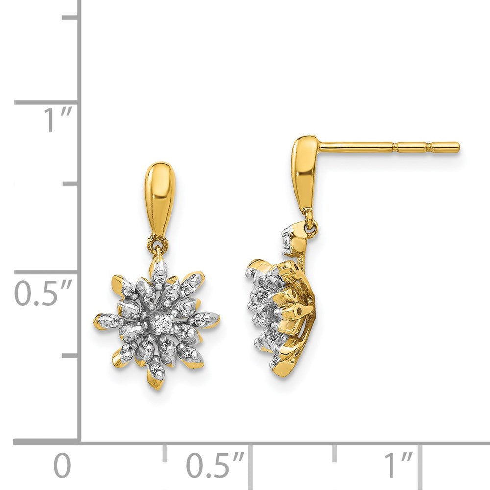 14k Yellow Gold Real Diamond Flower Post Dangle Earrings EM5540-016-YA