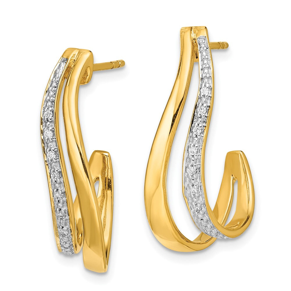 14k Yellow Gold w/Rhodium Real Diamond J-Hoop Post Earrings EM5584-007-YA