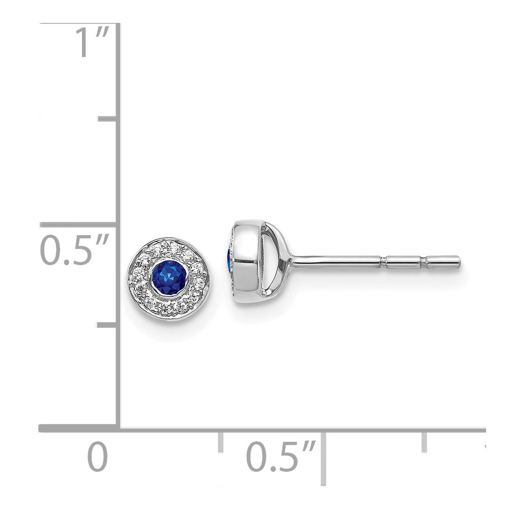 14k White Gold Real Diamond and Sapphire Halo Post Earrings EM5586-SA-007-WA