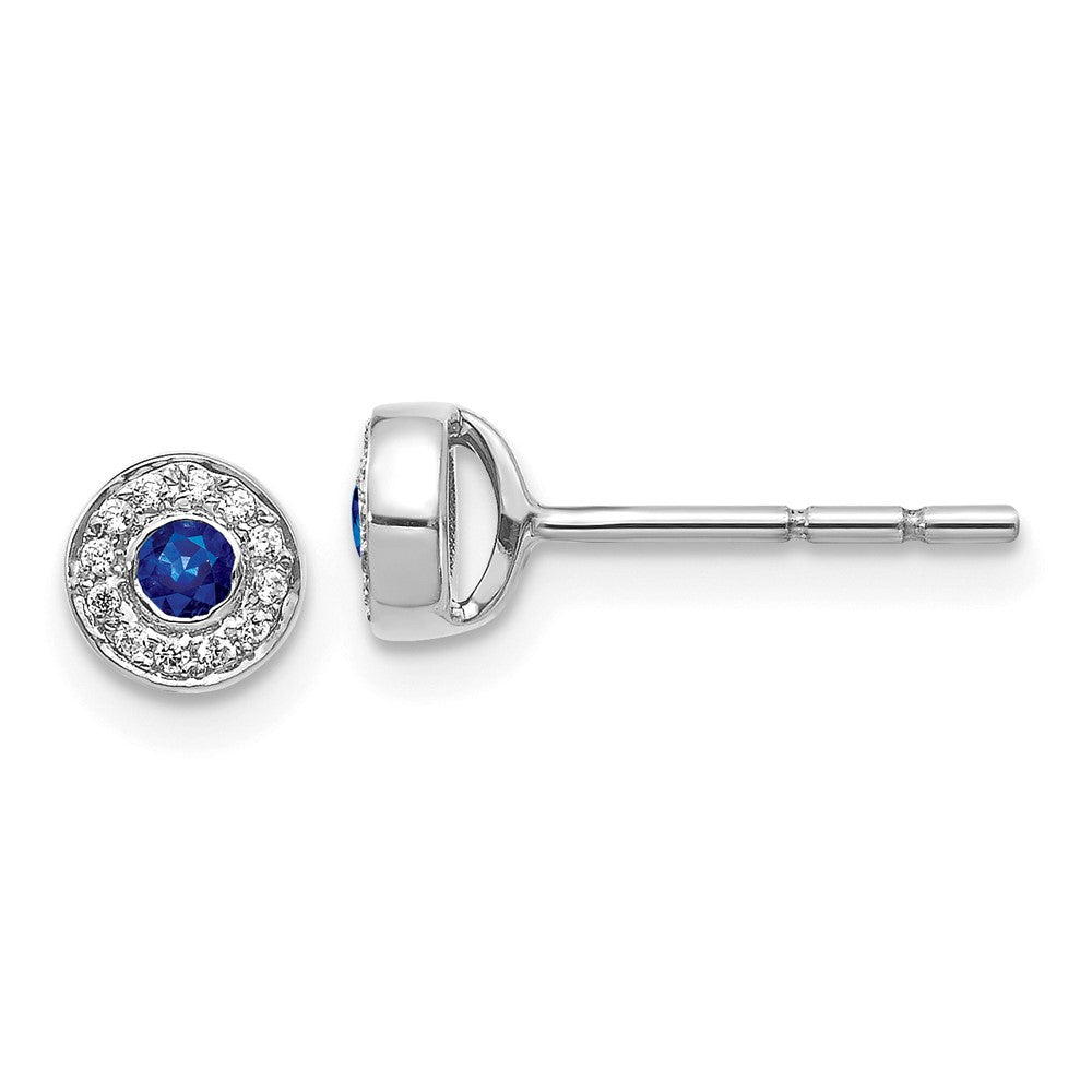 14k White Gold Real Diamond and Sapphire Halo Post Earrings EM5586-SA-007-WA