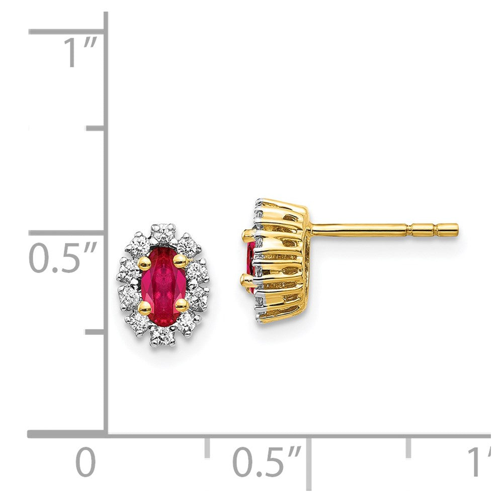 14k Yellow Gold Real Diamond and Ruby Oval Halo Earrings EM5591-RU-020-YA