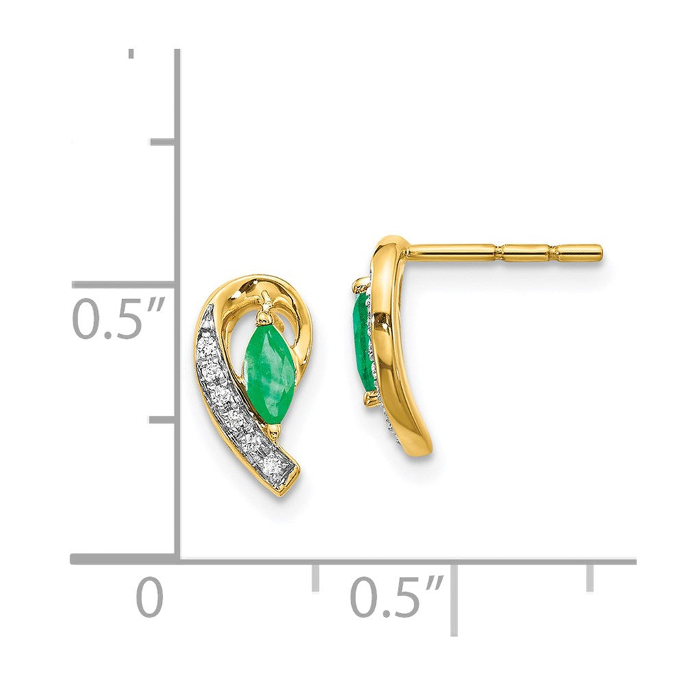 14k Yellow Gold 1/20Ct Real Diamond and Emerald Earrings EM5592-EM-005-YA