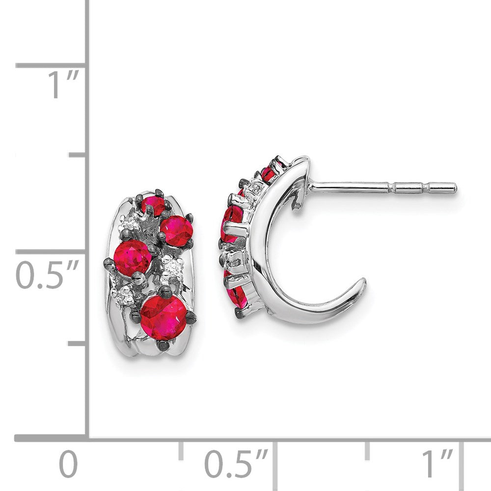 14k White Gold Real Diamond and Ruby Polished Post Hoop Earrings EM5595-RU-004-WA