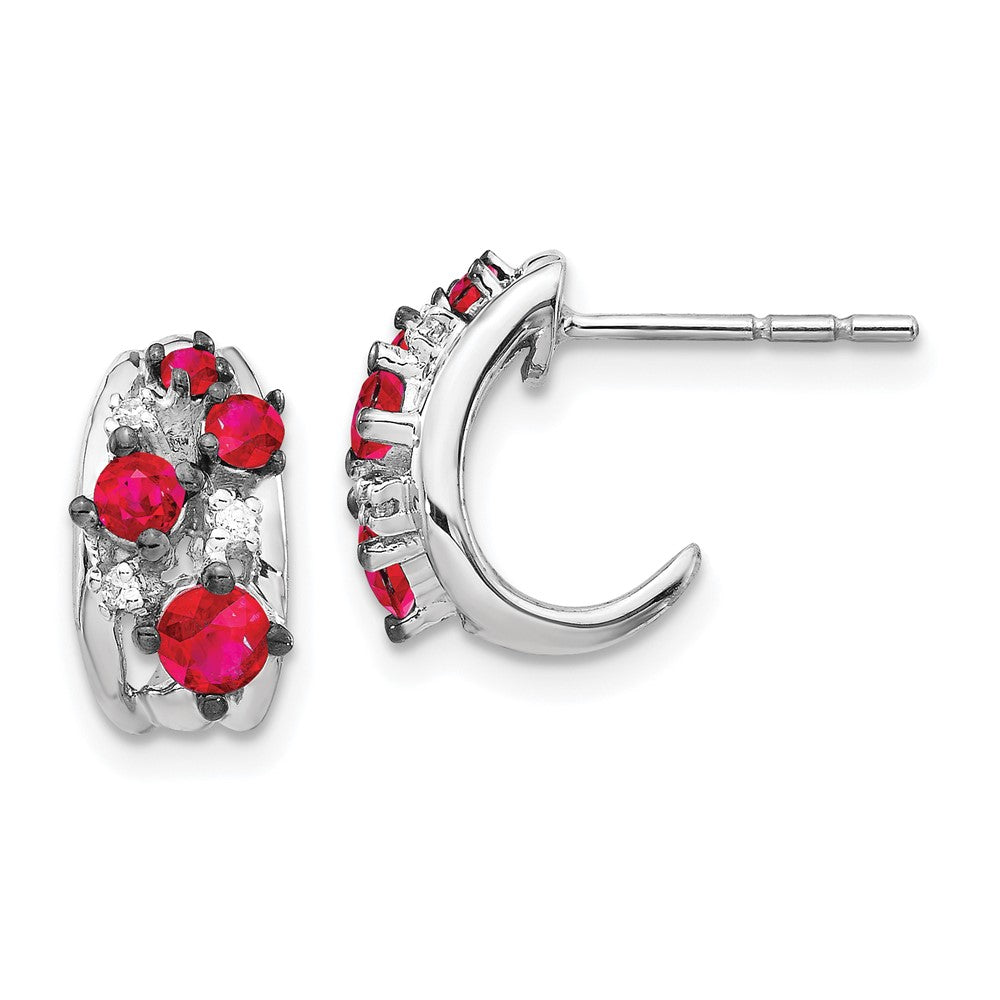 14k White Gold Real Diamond and Ruby Polished Post Hoop Earrings EM5595-RU-004-WA