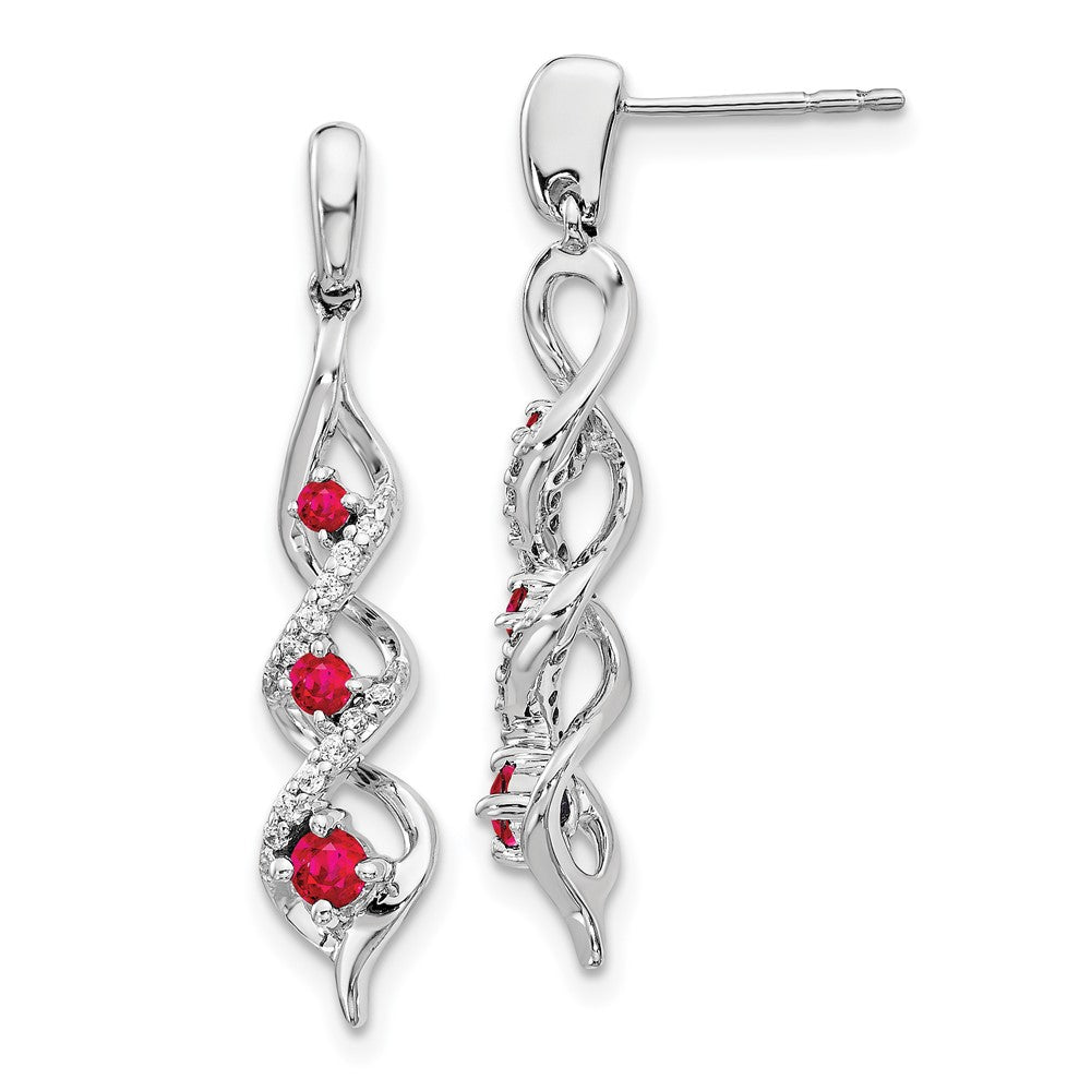 14k White Gold Real Diamond and Ruby Post Dangle Earrings EM5599-RU-013-WA
