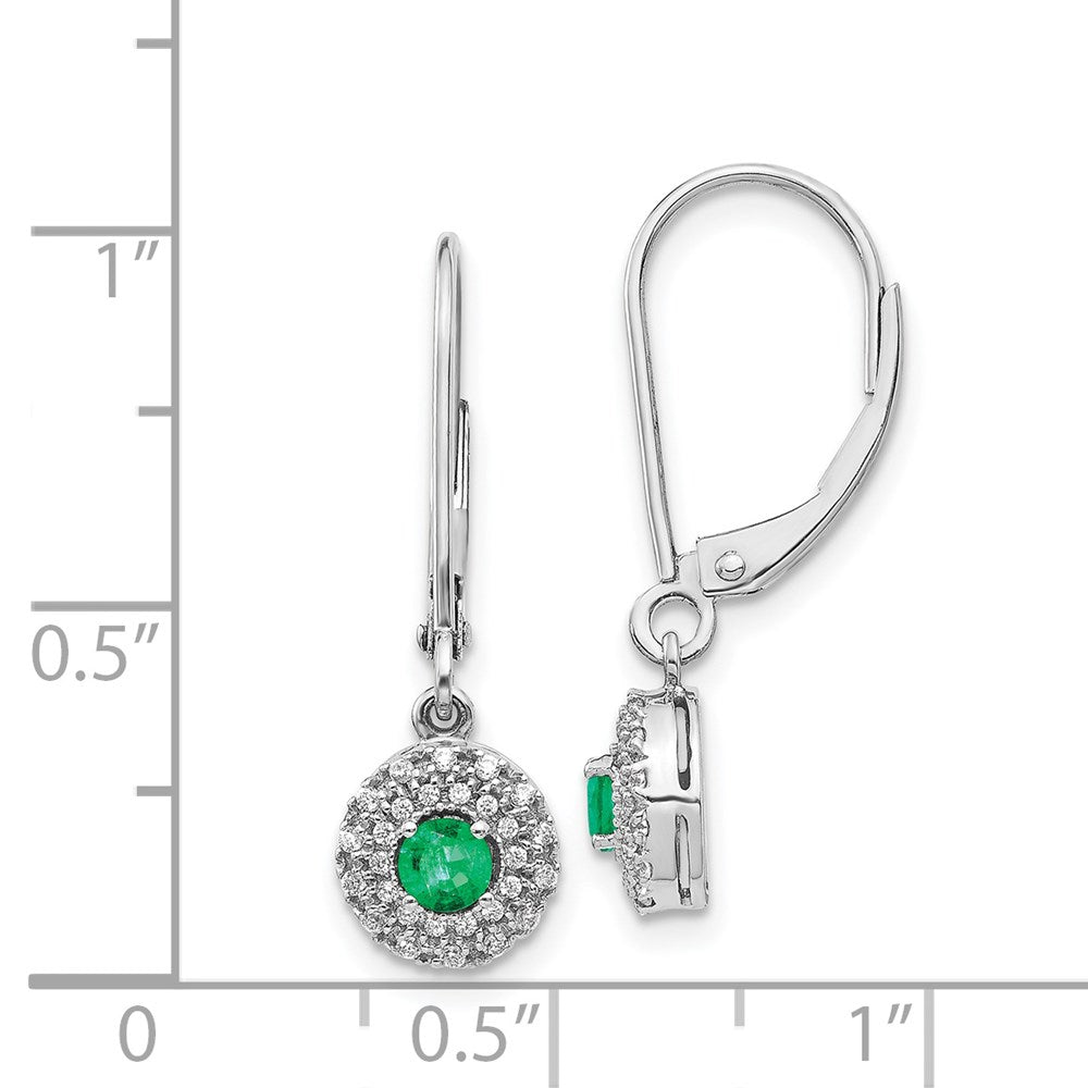 14k White Gold Real Diamond Halo Emerald Leverback Dangle Earrings EM5605-EM-020-WA