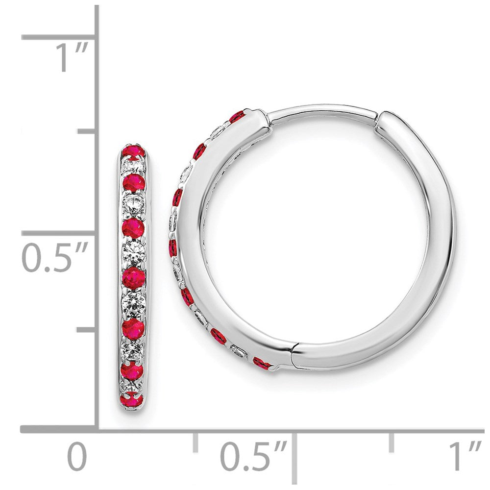 14k White Gold Real Diamond and Ruby Hinged Hoop Earrings EM5607-RU-020-WA