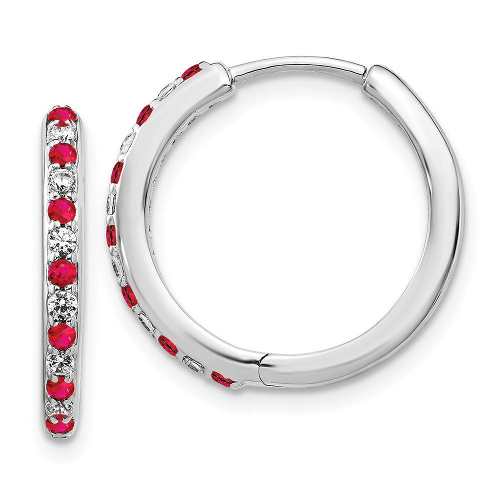 14k White Gold Real Diamond and Ruby Hinged Hoop Earrings EM5607-RU-020-WA