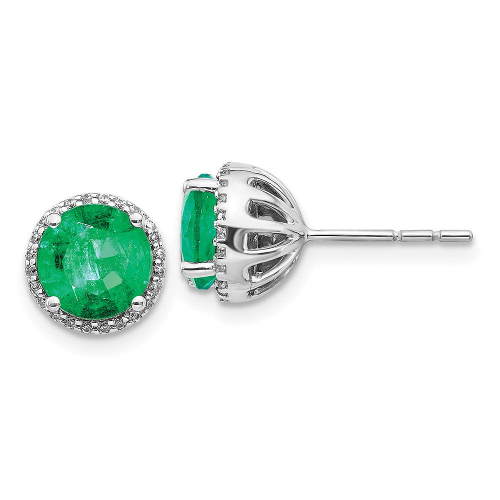 14k White Gold Real Diamond and Emerald Post Earrings EM5608-EM-013-WA