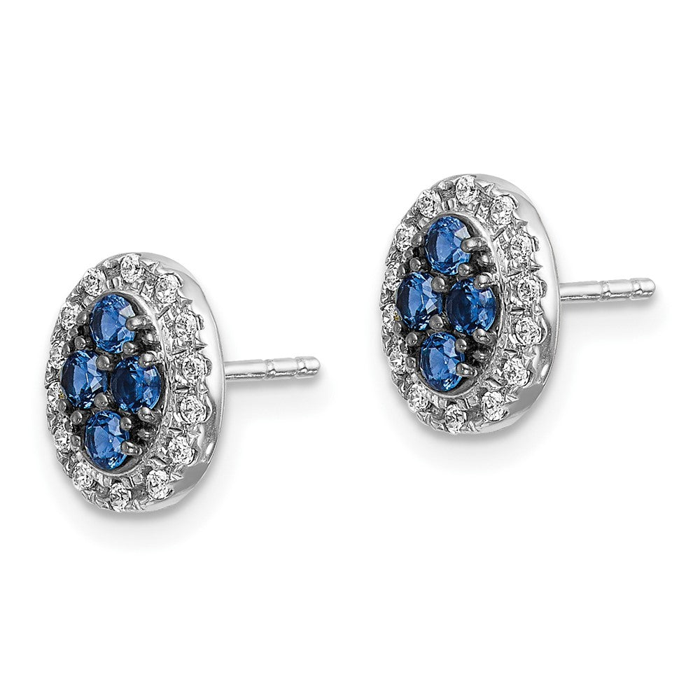 14k White Gold Real Diamond and Sapphire Oval Post Earrings EM5611-SA-013-WA