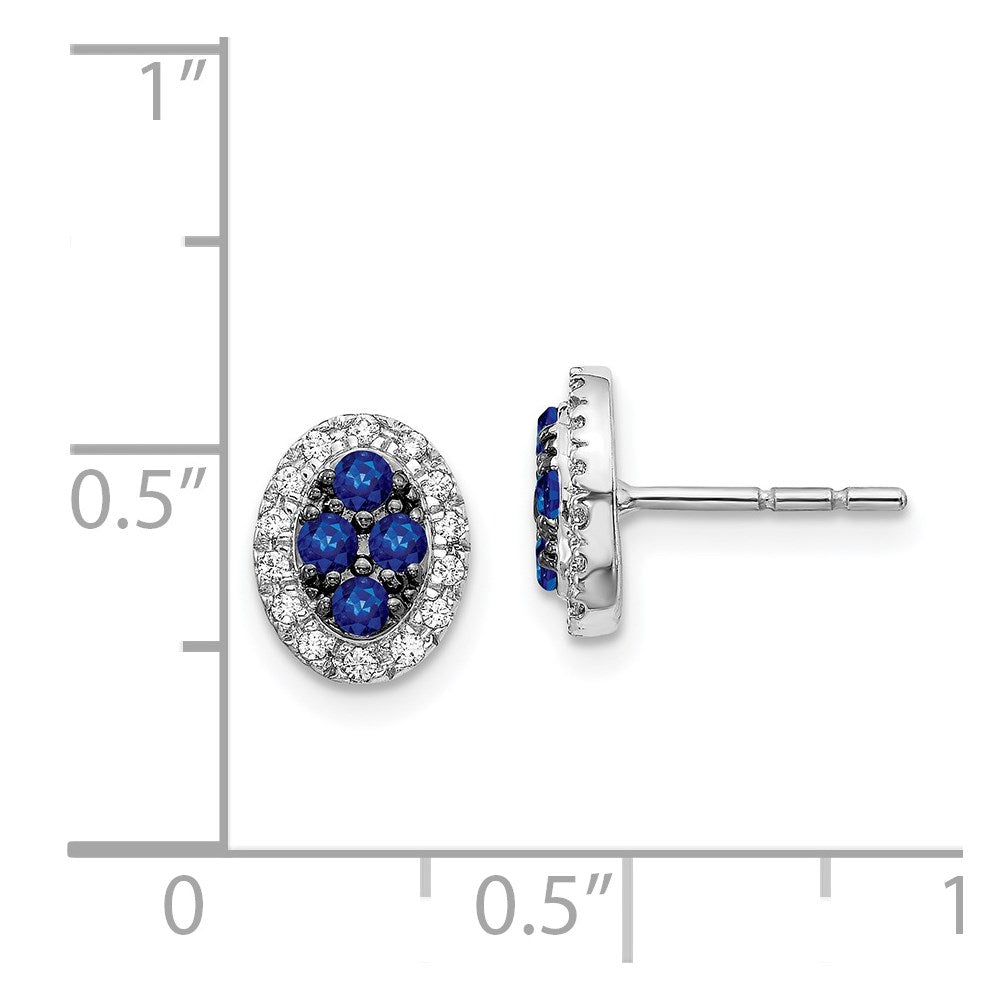 14k White Gold Real Diamond and Sapphire Oval Post Earrings EM5611-SA-013-WA