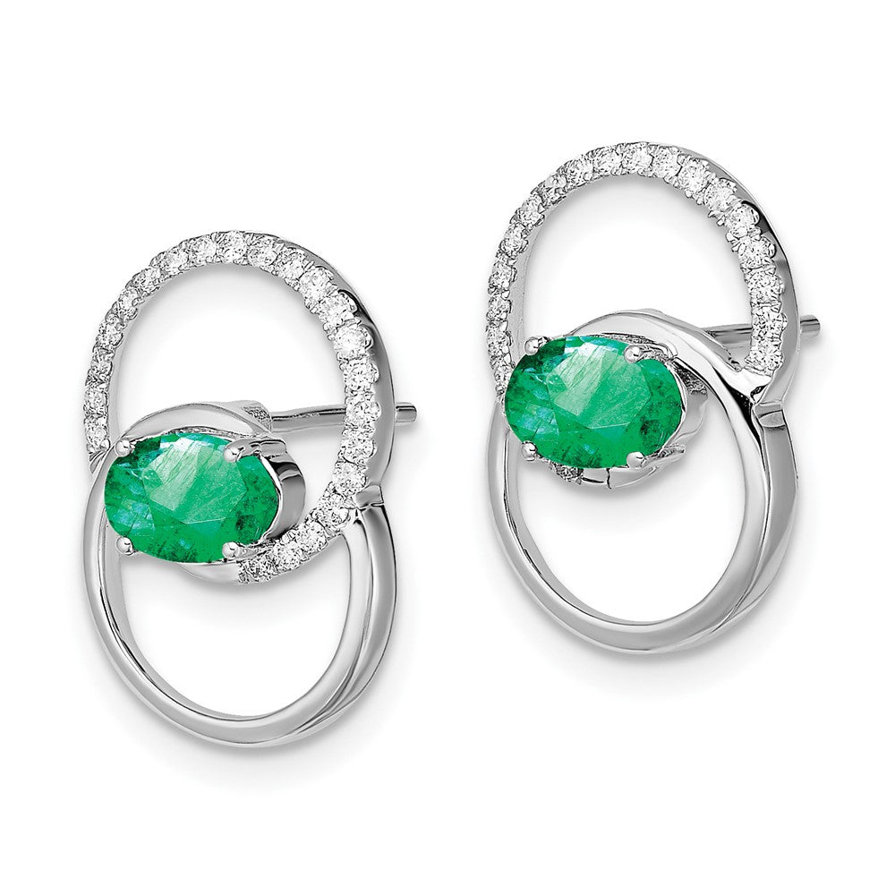 14k White Gold Double Circle Emerald/Real Diamond Post Earrings EM6831-EM-015-WA
