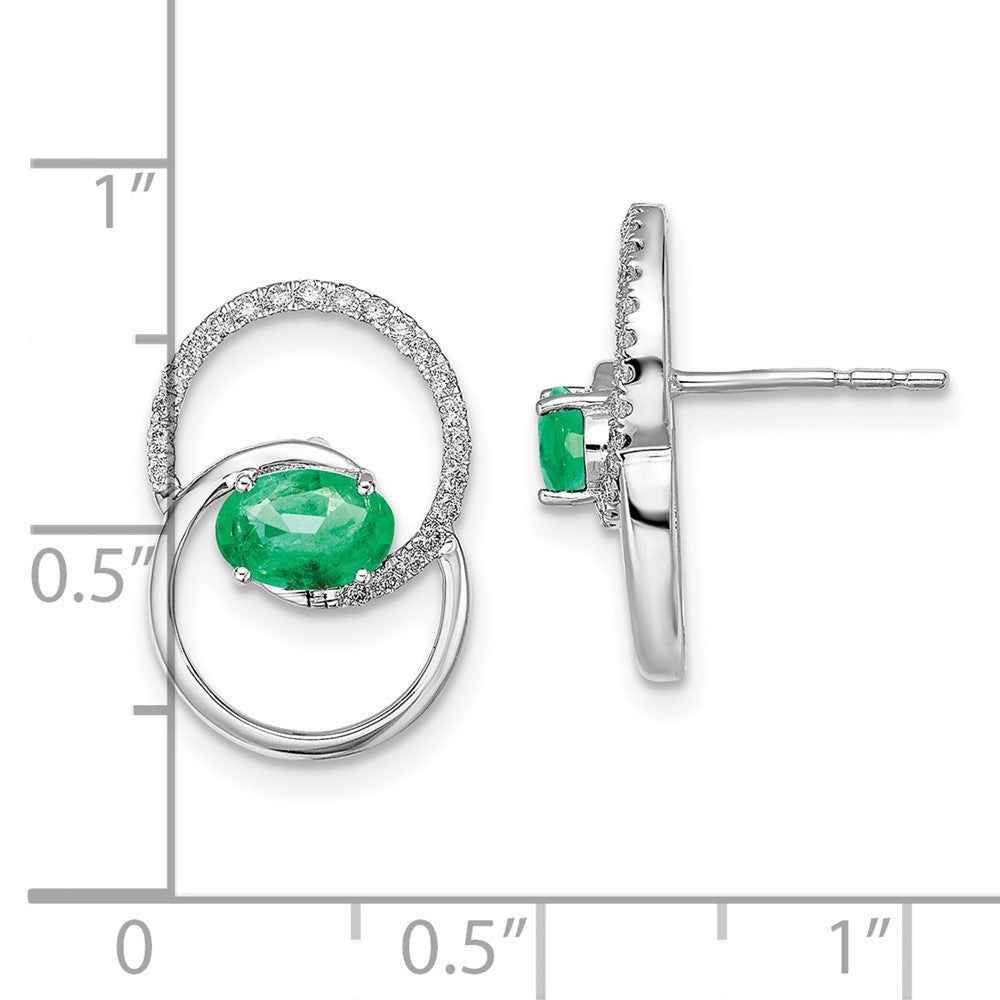 14k White Gold Double Circle Emerald/Real Diamond Post Earrings EM6831-EM-015-WA