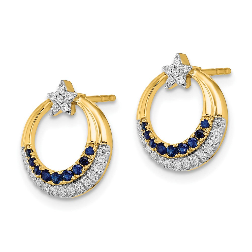14k Yellow Gold Polished Sapphire and Real Diamond Star and Circle Post Earrings EM6846-SA-012-YA
