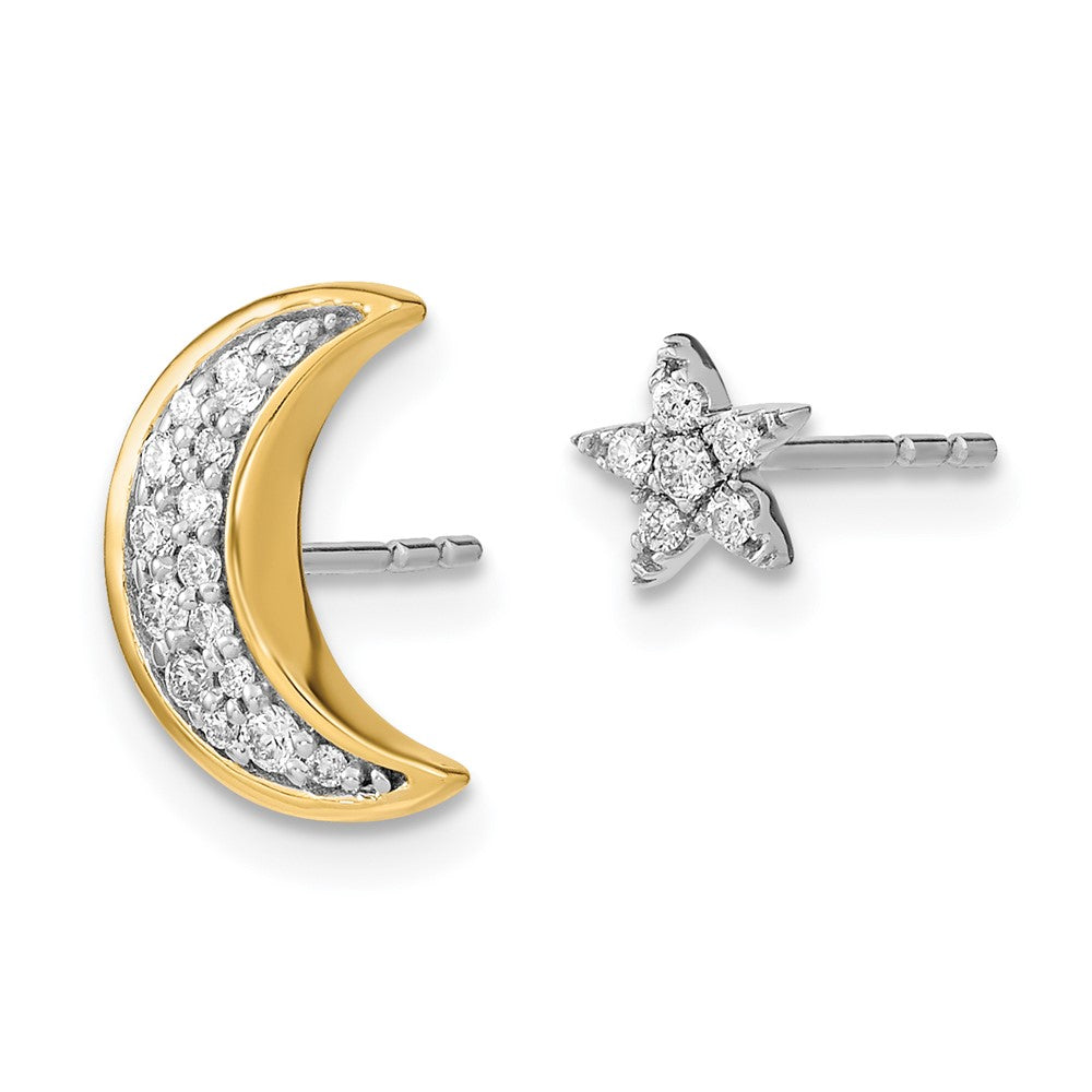 14k Yellow Gold Two-tone Moon andStar Real Diamond Mis-match Post Earrings EM6848-016-WYA