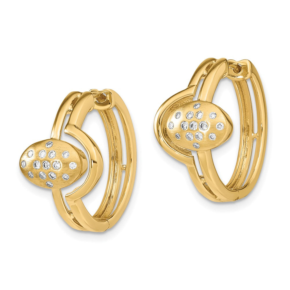 14k Yellow Gold Satin/Polished Real Diamond Hinged Hoop Earrings EM6868-020-YA