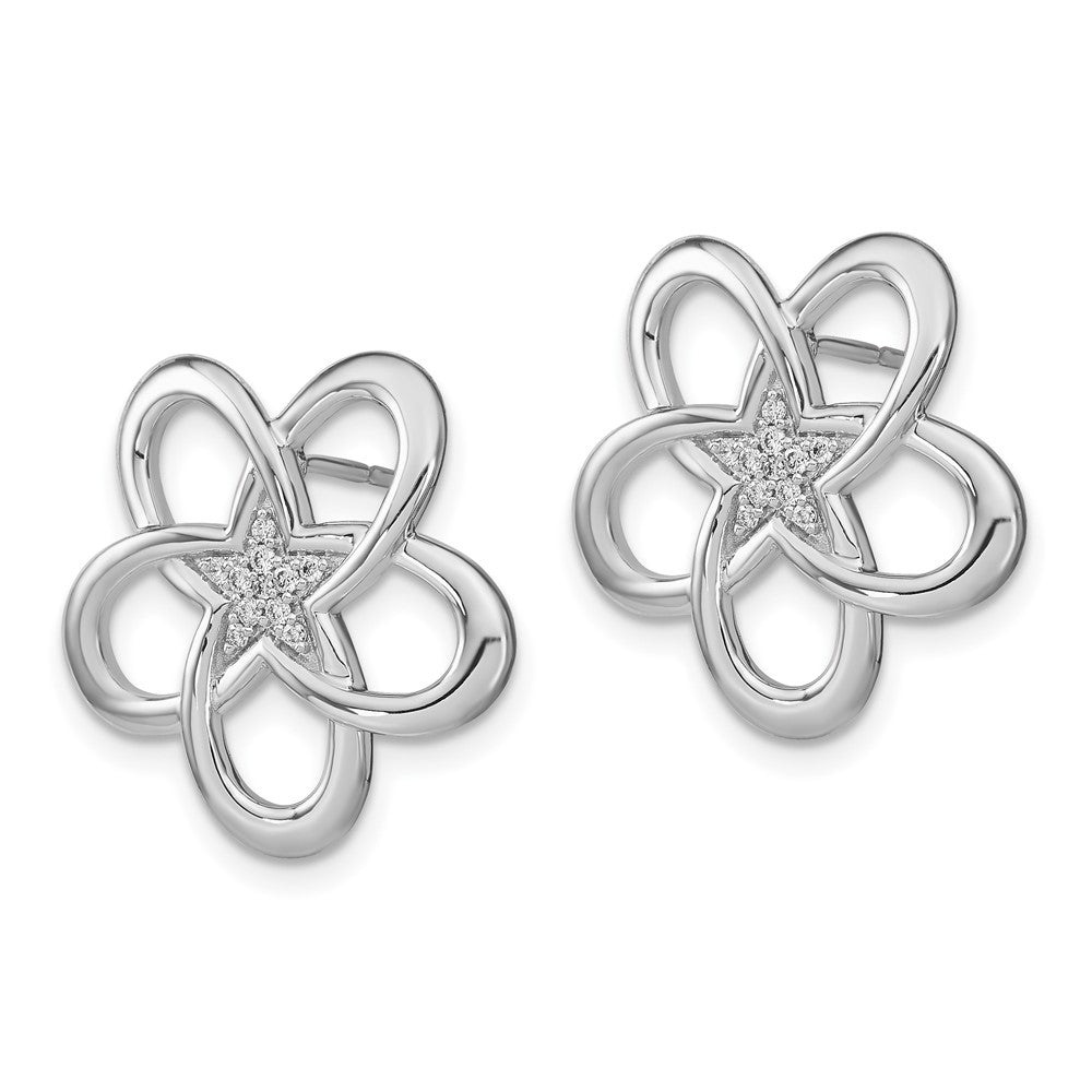 14k White Gold Polished Real Diamond Flower Post Earrings EM6877-009-WA