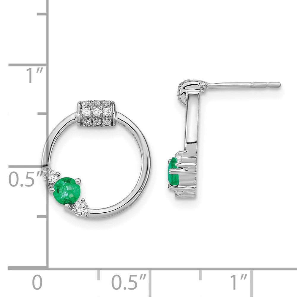 14k White Polished Real Diamond and Emerald Circle Post Earrings EM6886-EM-019-WA