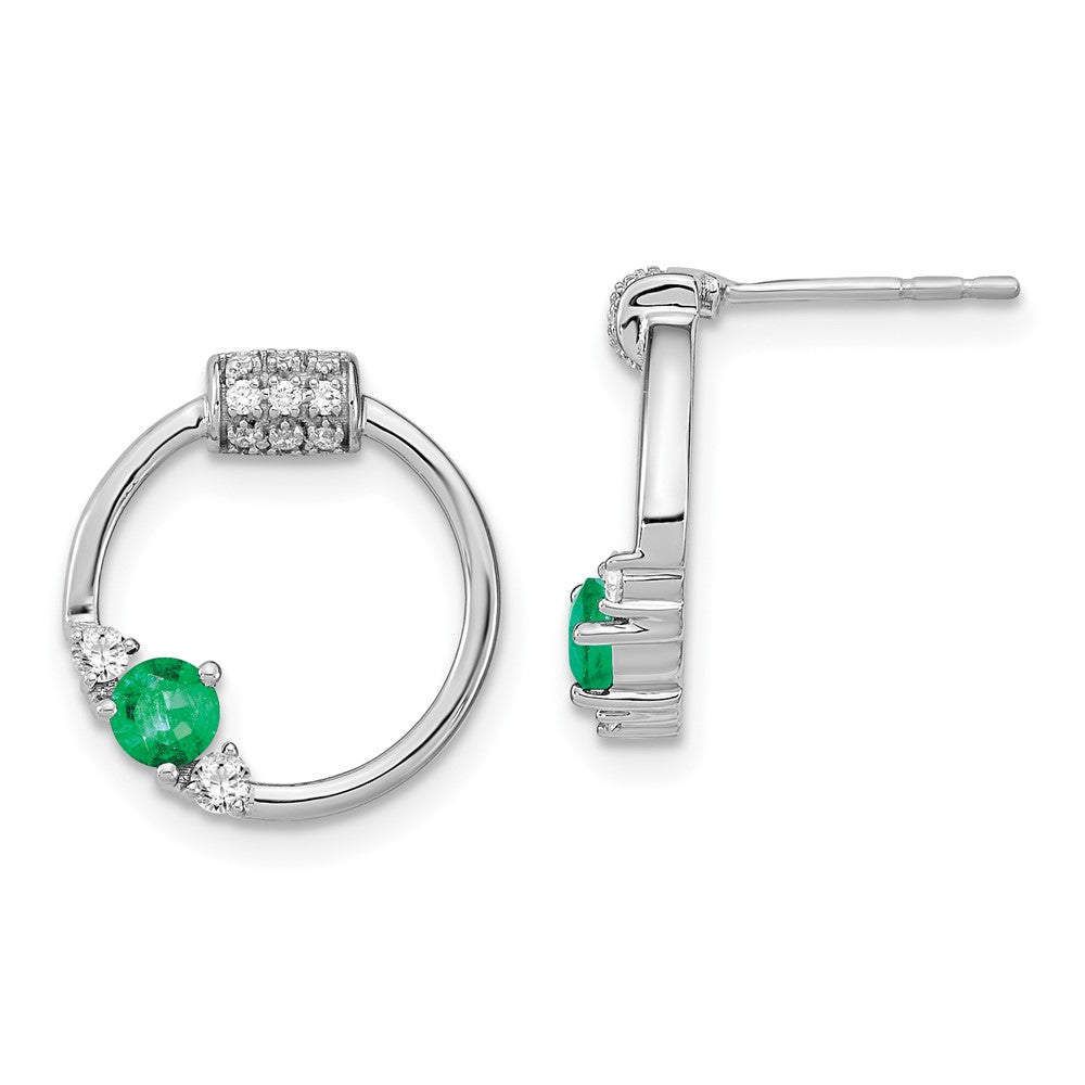 14k White Polished Real Diamond and Emerald Circle Post Earrings EM6886-EM-019-WA