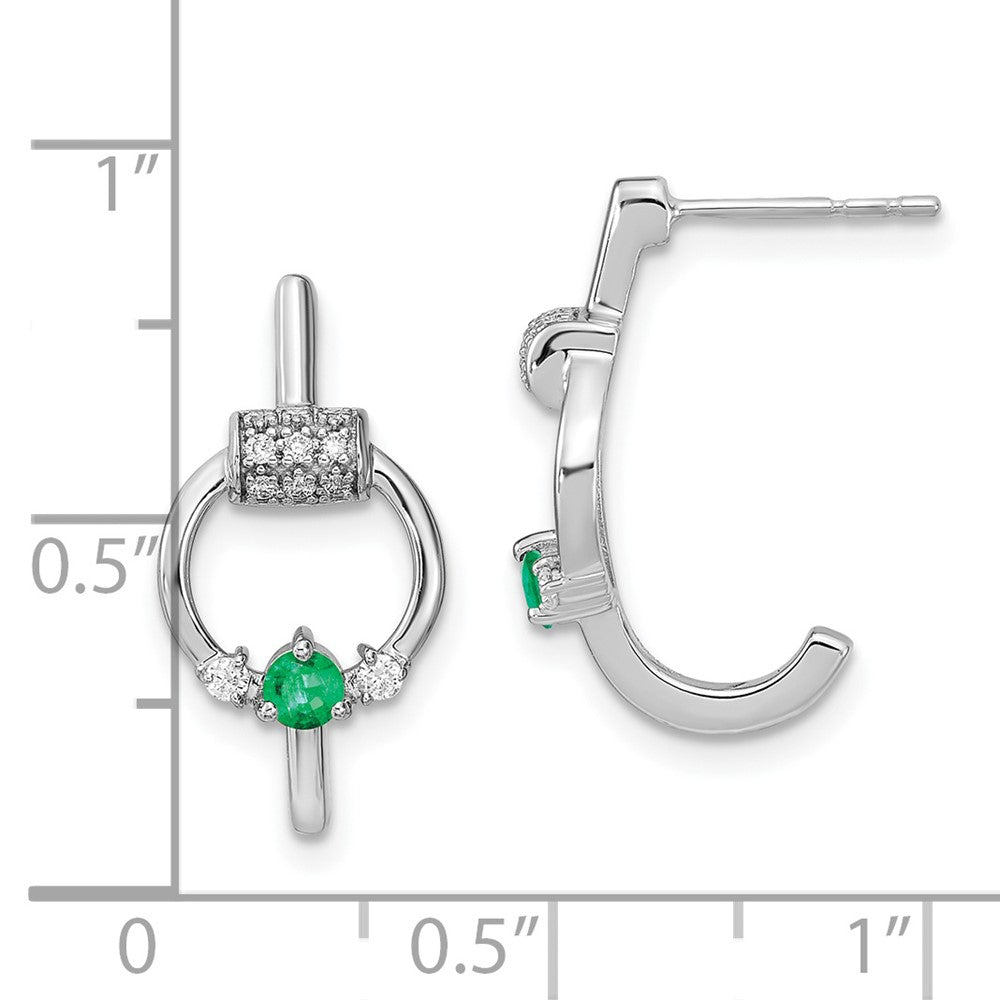 14k White Polished Real Diamond and Emerald Circle J-hoop Earrings EM6887-EM-015-WA