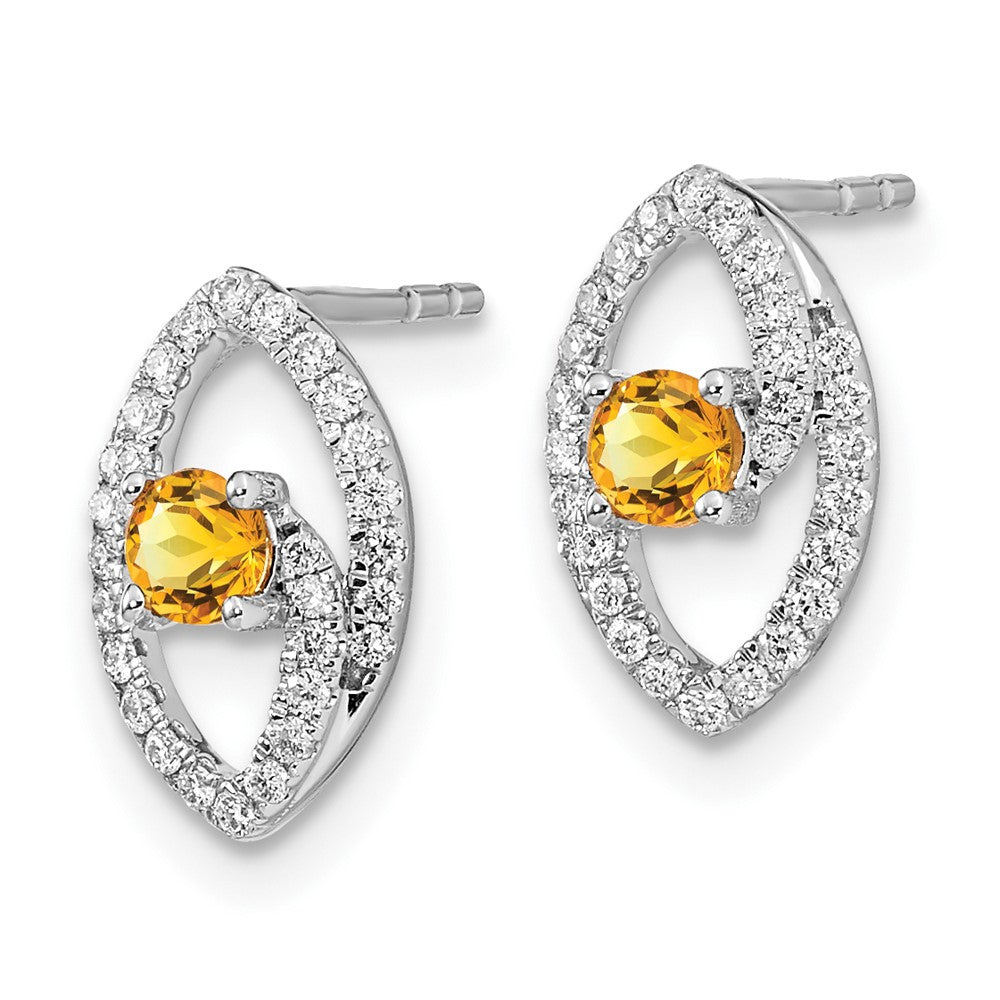 14k White Gold Polished Real Diamond and Citrine Post Earrings EM6896-CI-020-WA