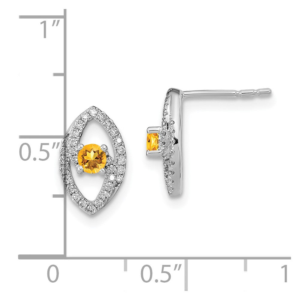 14k White Gold Polished Real Diamond and Citrine Post Earrings EM6896-CI-020-WA