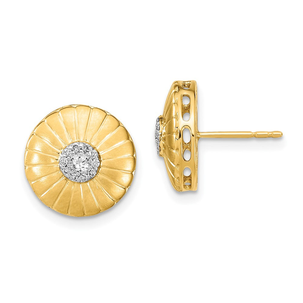 14k Yellow Gold Satin Real Diamond Flower Post Earrings EM6902-016-YA