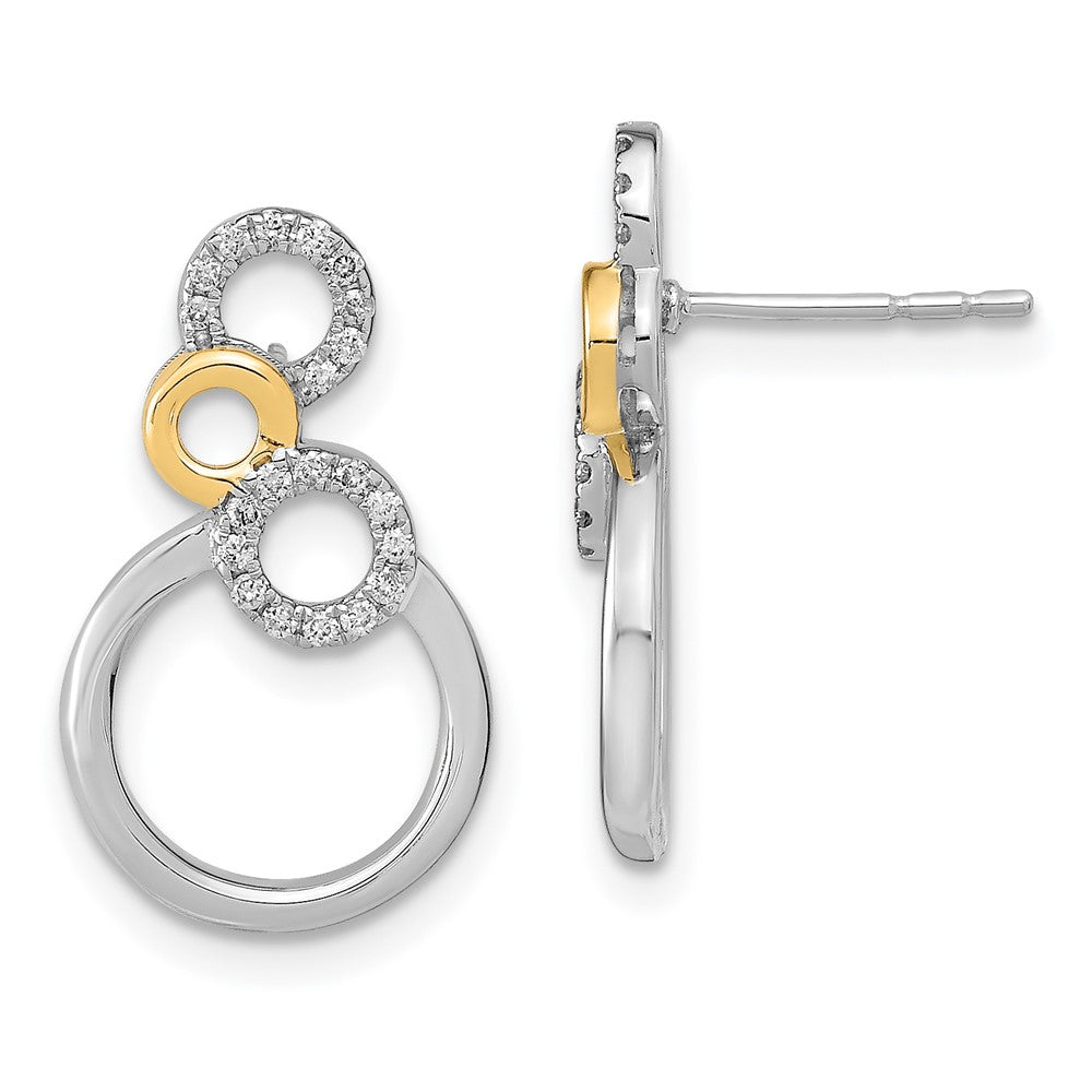 14k Yellow Gold Two-tone Polished Real Diamond Circles Post Earrings EM6906-015-WYA