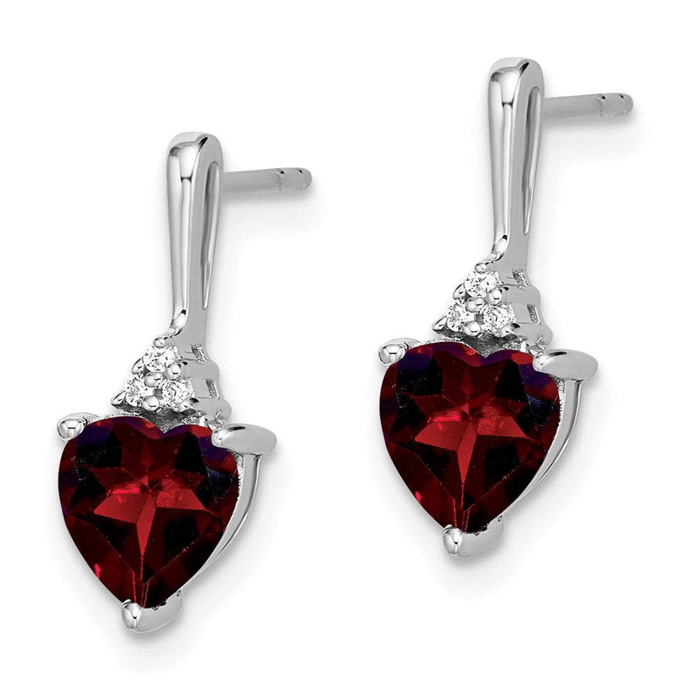 14k White Gold Garnet and Real Diamond Heart Earrings EM7029-GA-003-WA