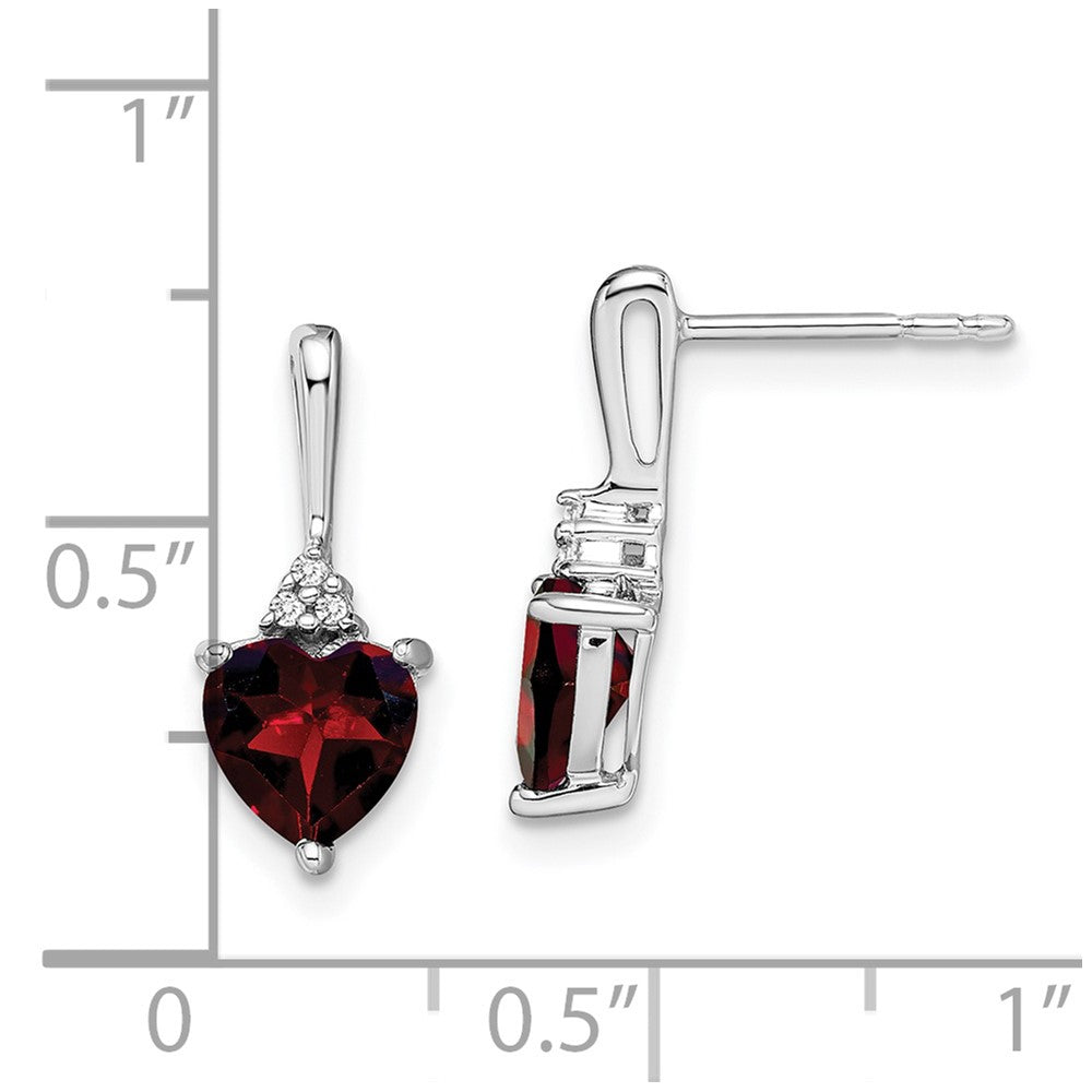 14k White Gold Garnet and Real Diamond Heart Earrings EM7029-GA-003-WA